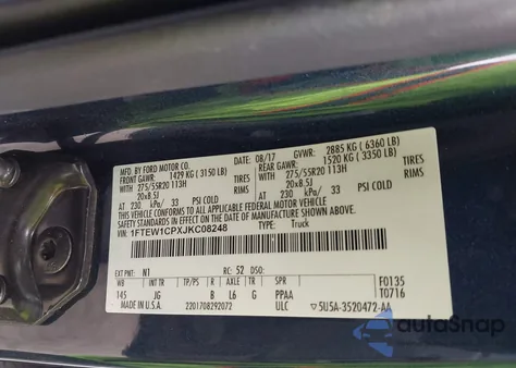 2018 Ford F-150 Xl из США, поврежденный, VIN 1FTEW1CPXJKC08248